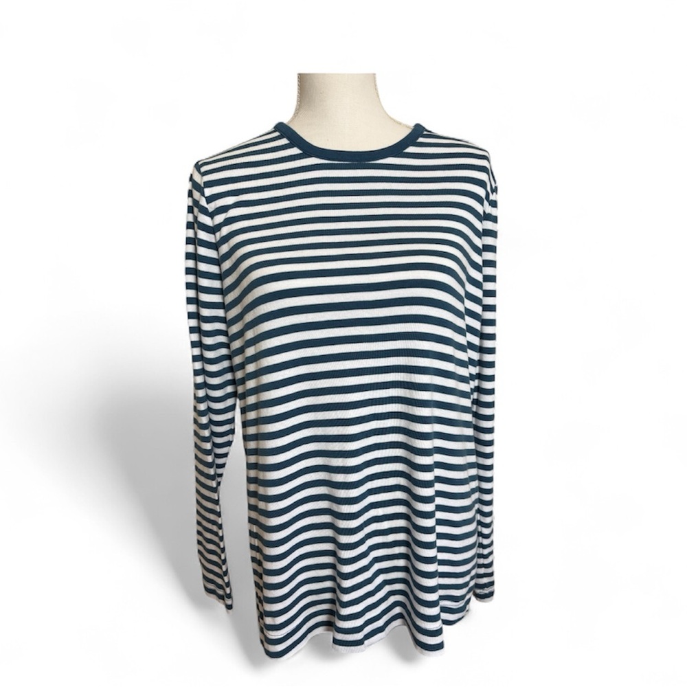 Duluth Trading Co long sleeve blouse women’s size large Teal and White